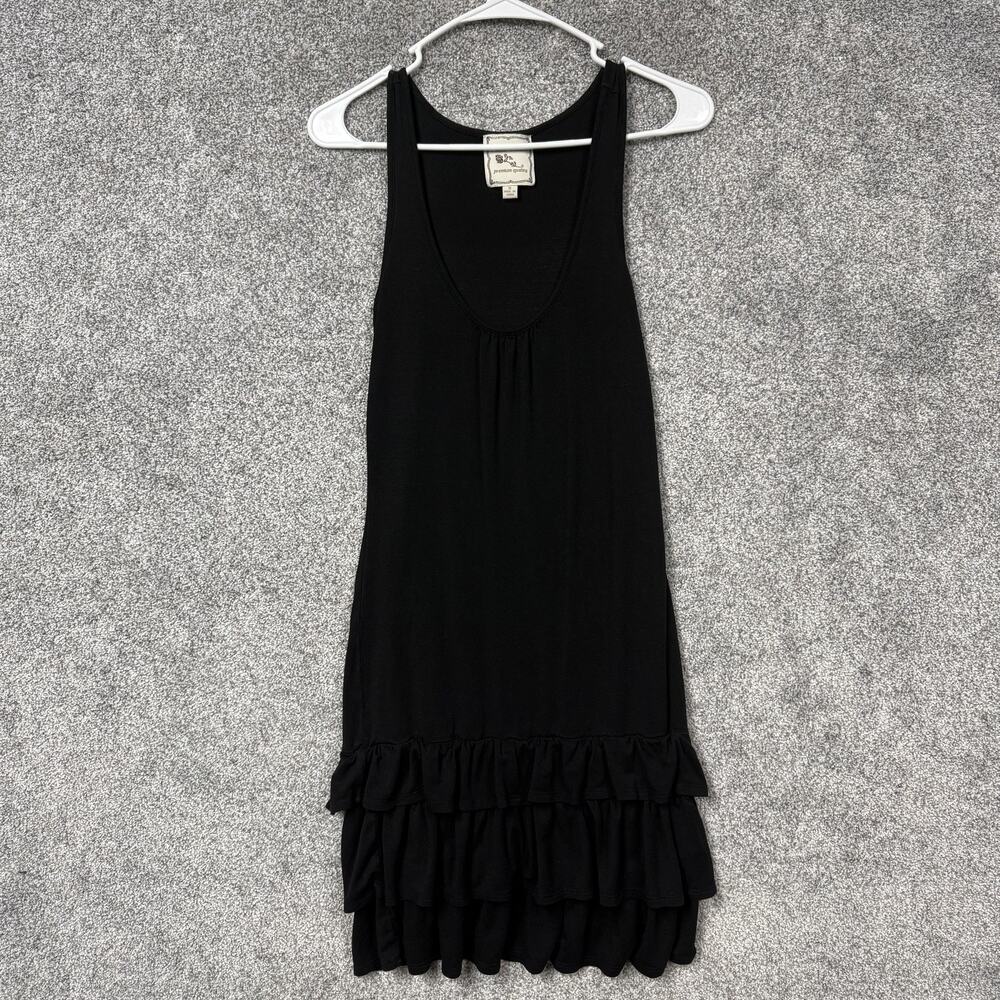 Pink Rose Dress Small Black Tiered Ruffle Hem Boho Tank Shift Whimsigoth Stretch